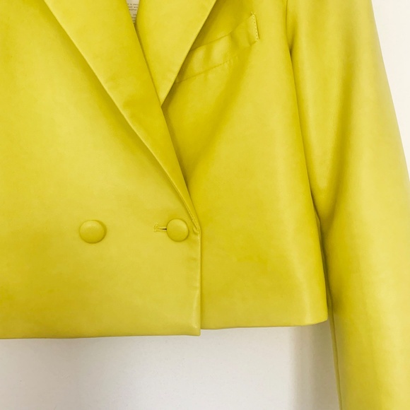 7 For All Mankind Jacket - Faux leather Cropped Biker Coat in Yellow - Size S - Picture 6 of 12